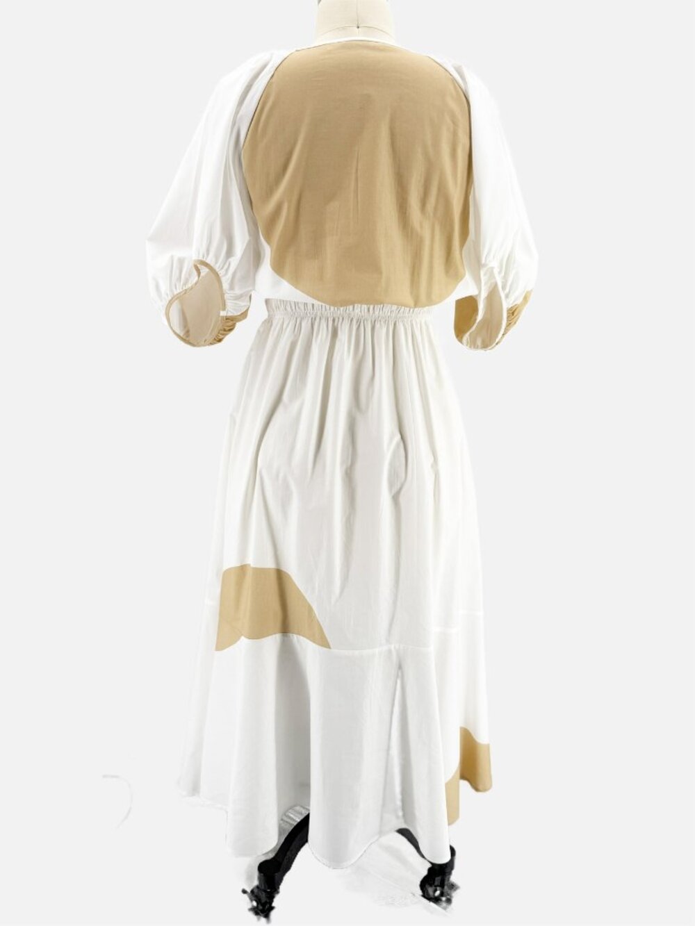 LIVIANA CONTI Poplin White Tan Detail Midi Dress sz 42 - Picture 4 of 12